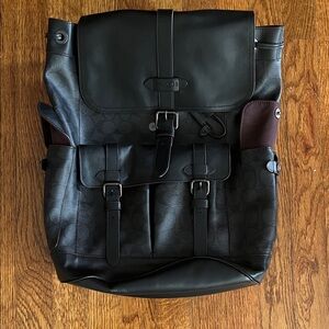 Coach Black Leather Men's Backpack